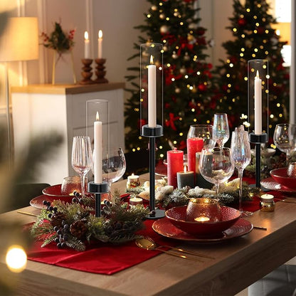 Black Hurricane Glass Candle Holders Set of 6, Tall Metal Taper Candle Stick - Image 5