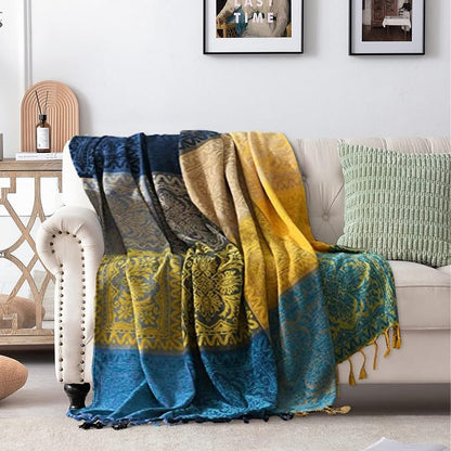 Bohemian Throw Blanket for Couch，Colorful Chenille Tassels Boho Woven Hippie - Image 2
