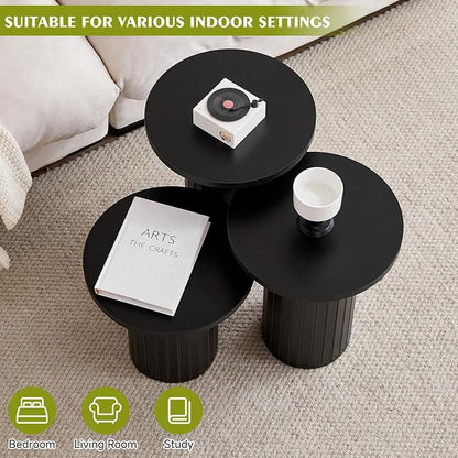 Round Side Tables Set of 3, Circle Modern Fluted Nesting Coffee Table, Accent - Image 4