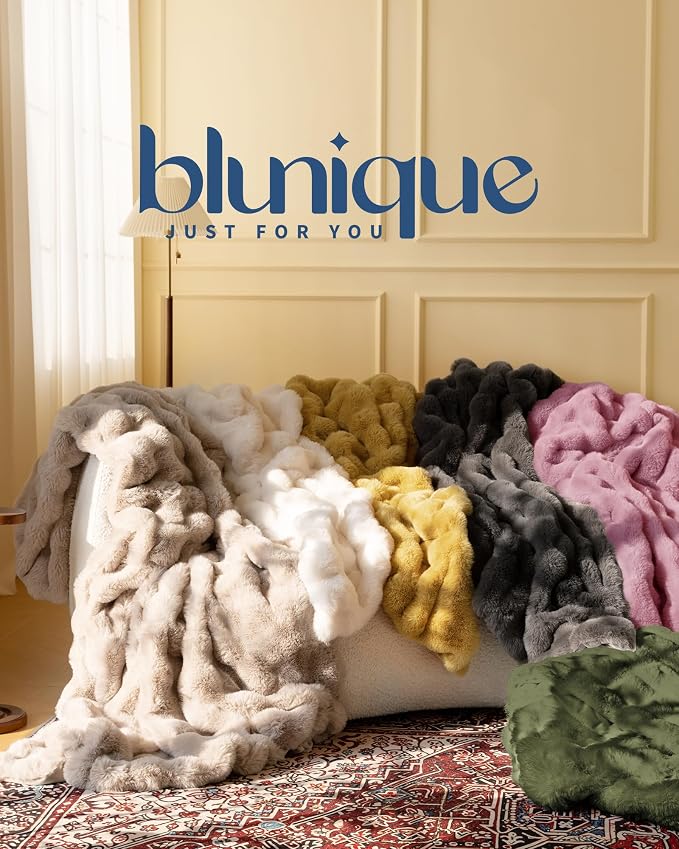 Ultra Soft Cozy Faux Fur Throw Blanket, Fuzzy Plush Thick Bubble Blanket - Image 7