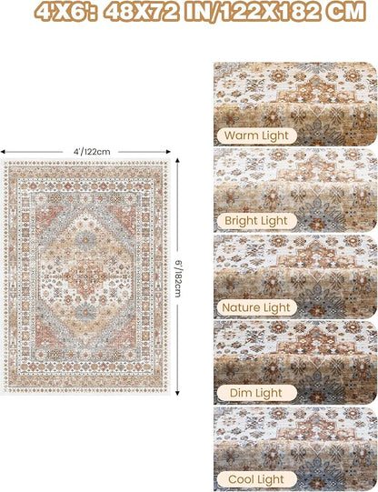 4x6 Area Rugs for Living Room Non Slip Rugs for Bedroom, Low Pile Soft Washable - Image 2