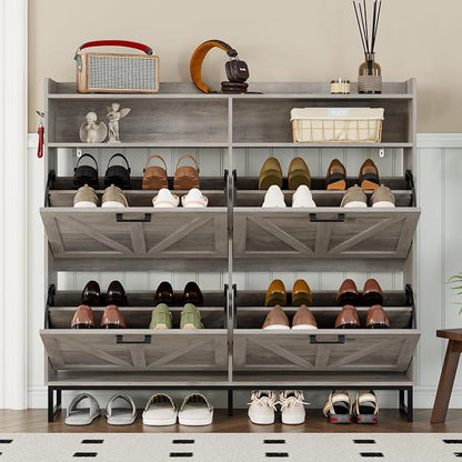 BORNOON Shoe Cabinet with 4 Flip Drawers Narrow Shoe Storage Cabinet Organizer - Image 7