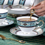 Euro Style Bone China Tea Set, 21 Piece Porcelain Tea Sets for 6 Adults, Bone China Tea Cup Set, Creamer Pitcher, Tea Set for Women Tea Party Set, Gift Package (21, Court)