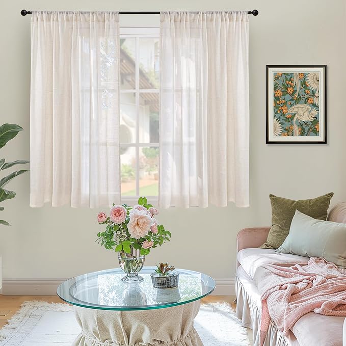 BGment Oatmeal Linen Curtains 48 Inches Long - Image 2