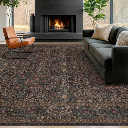 Vintage 7x9 Brown Rug for Living Room by HazoHaus