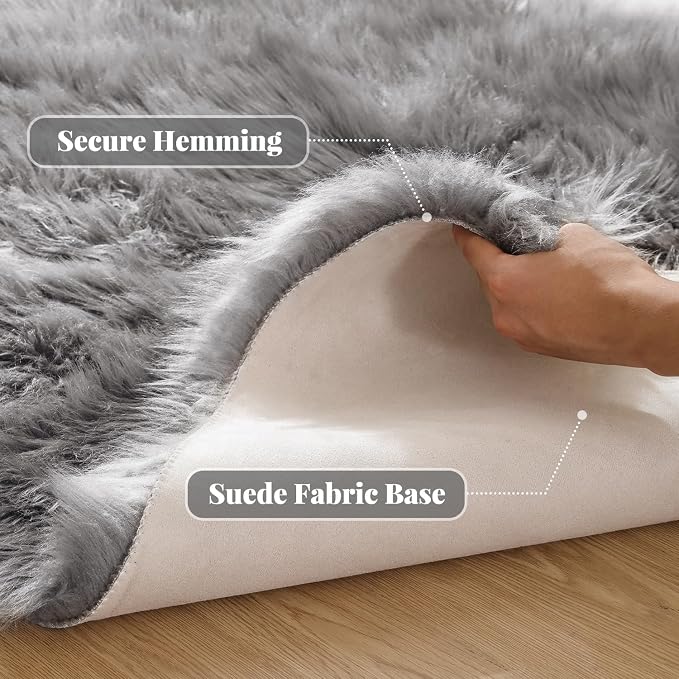 ORINOVA Shag Rug 6x9 Area Rugs for Bedroom Silver Grey Fluffy Machine Washable - Image 2