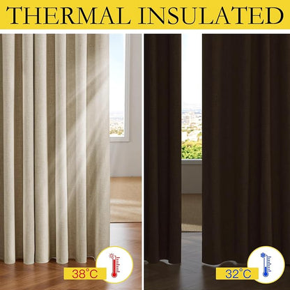 NICETOWN Cream 100% Blackout Linen Curtains 95 inch Long Burg - Image 4