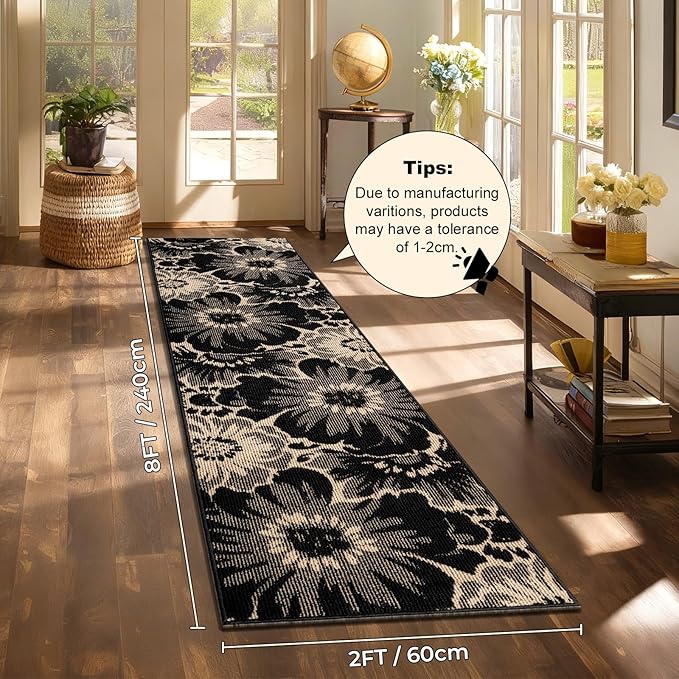 Findosom Hallway Runner Rug 2x8, Non Slip High-Low Textured Floral Washable - Image 2