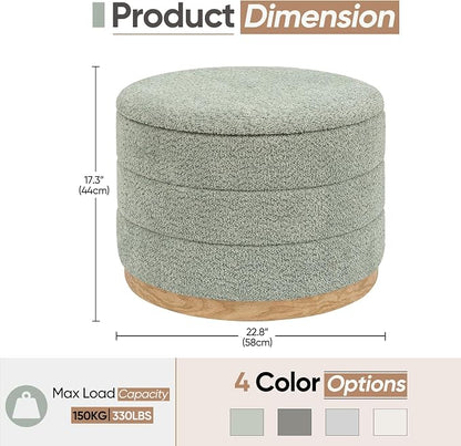 Round Storage Ottoman with Tray Lid, Folding Chenille Fabric Footrest with - Image 3
