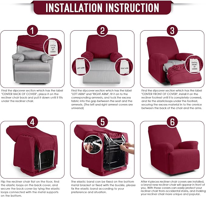 TAOCOCO Oversized Recliner Chair Covers, 1 Seater Streach Recliner Covers Soft - Image 6