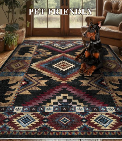 Rustic Cabin Area Rug 4x6, Machine Washable Lodge Bear Rug, Non-Slip Low Pile - Image 6