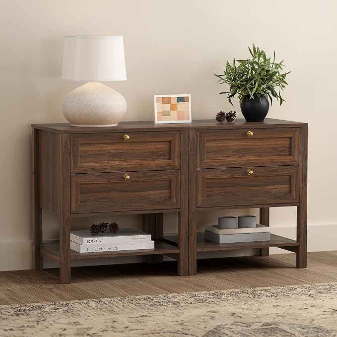EYYTHUNG Brown Nightstand with 2 Drawers, Farmhouse Floor Night Stand with Open - Image 3
