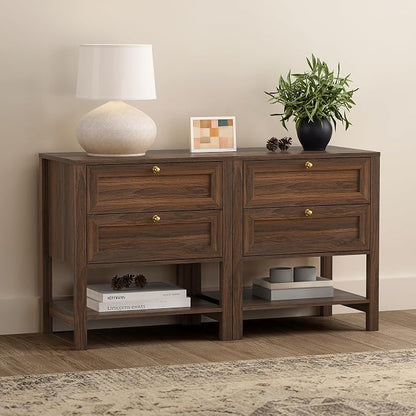 EYYTHUNG Brown Nightstand with 2 Drawers, Farmhouse Floor Night Stand with Open - Image 3