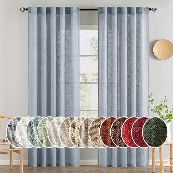 MIULEE Chambray Blue Linen Curtains 52x84 Inch Long by MIULEE