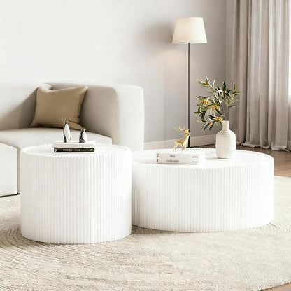 SSLine Round Drum Coffee Table Set of 2 Modern Sintered Stone Top Nesting - Image 4