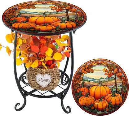 Cinnvoice Outdoor Side Table Round Small Mosaic Patio Accent Indoor End Plant - Image 8