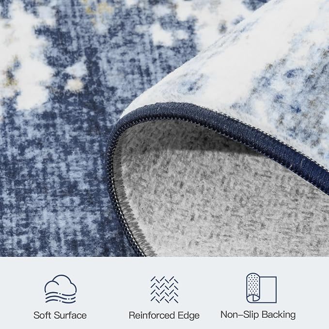 9x12 Area Rug for Living Room, Abstract Washable Large Rugs, Dark Blue | - Image 7