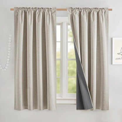 NICETOWN Natural Linen Blackout Curtain Panels 52 x 68 Inch, Thermal Liner - Image 2
