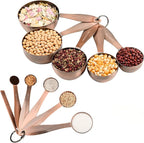 Copper Plated Measuring Cups and Spoons Set, 5 Stainless Steel Measuring Cups & 5 Metal Measuring Spoons Set with Leveler, US & Metric Kitchen Measure Cups & Spoons Set for Baking & Cooking