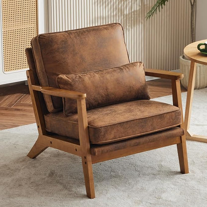 VINGLI Solid Wood Wide Armrests Accent Chair Set of 2, Upholstered Mid Century - Image 9