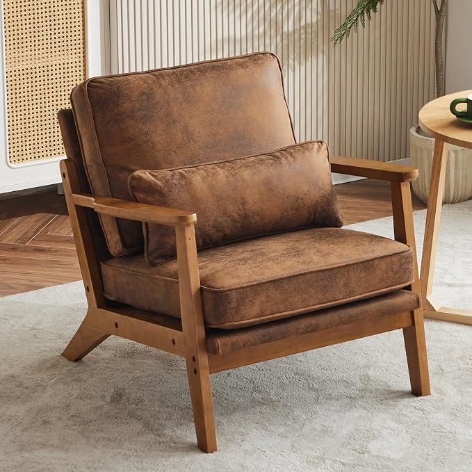 Karl home Accent Chair Wide Armrest Mid-Century Lounge Chair Bronzing Cloth by Karlhome