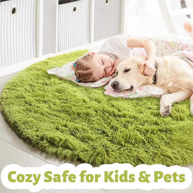 Amdrebio Grass Green Circle Round Fuzzy Area Rug 6Ft - Image 2