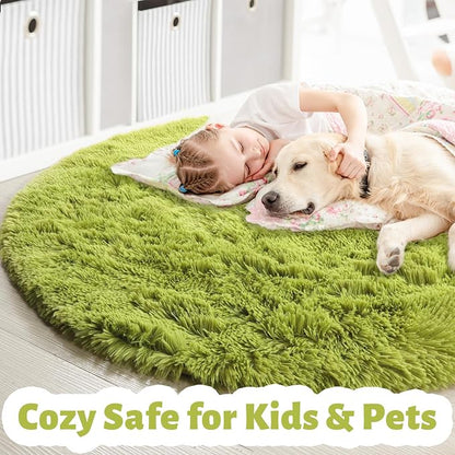 Amdrebio Grass Green Circle Round Fuzzy Area Rug 6Ft - Image 2