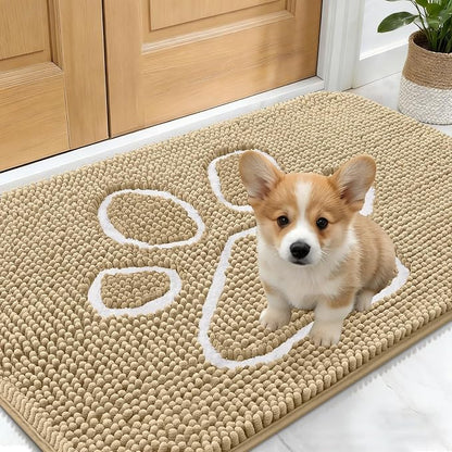 OLANLY Dog Door Mat for Muddy Paws 24x16, Paw Print Design Chenille Mud Mat | by OLANLY