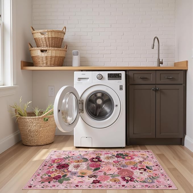 Pink Floral Hallway Runner Rug 2x4 - Image 4