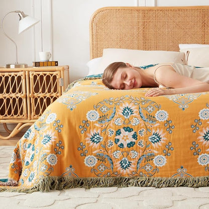 LUTBM Boho Throw Blanket for Bed 100% Cotton Soft Lightweight Quilt Reversible - Image 7