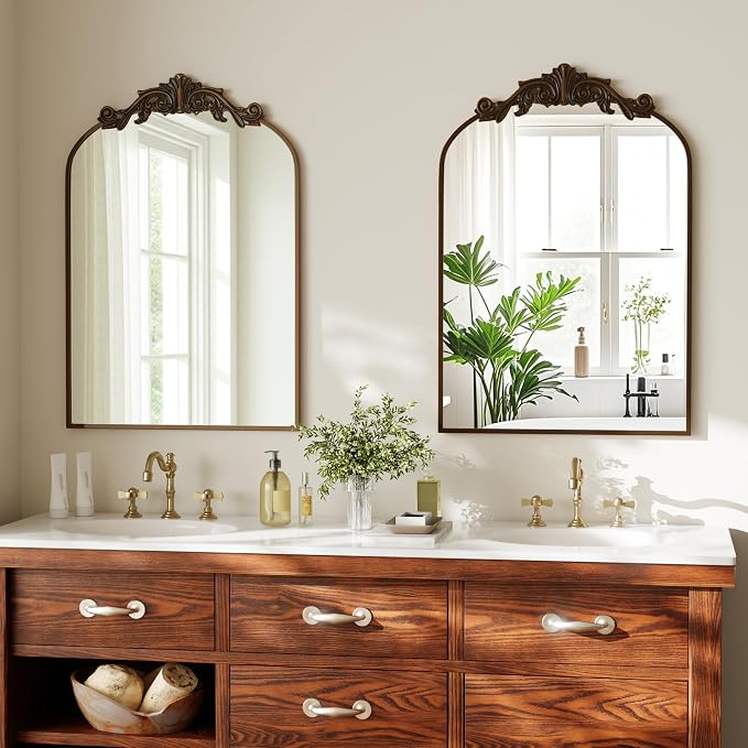 VooBang Vintage Arched Bathroom Mirror, 26x38 Inch Retro Wall Mounted Vanity - Image 5