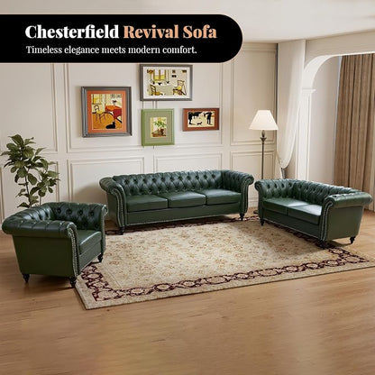 LEVNARY Chesterfield Sofa, 3 Seater Tufted Couch - Image 9