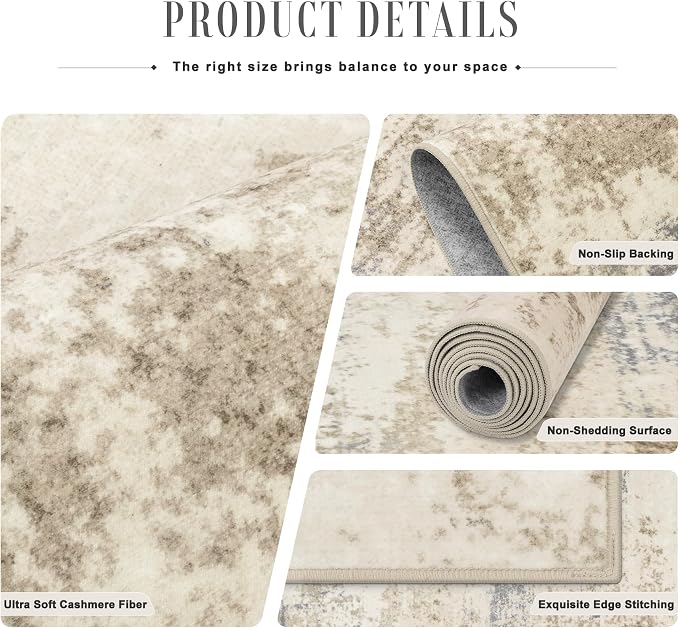 3x14 Washable Runner Rug：Modern Abstract Soft Carpet Beige Brown | - Image 6