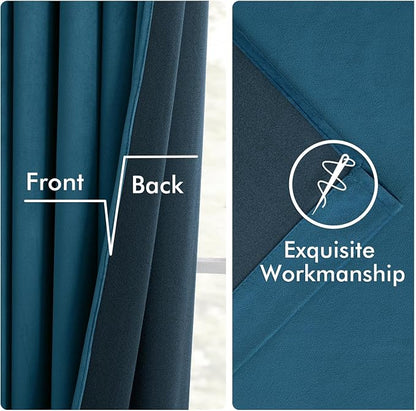 MIULEE Velvet Curtains 50W x 90L 2 Panels Peacock Blue Blackout Curtains | - Image 6