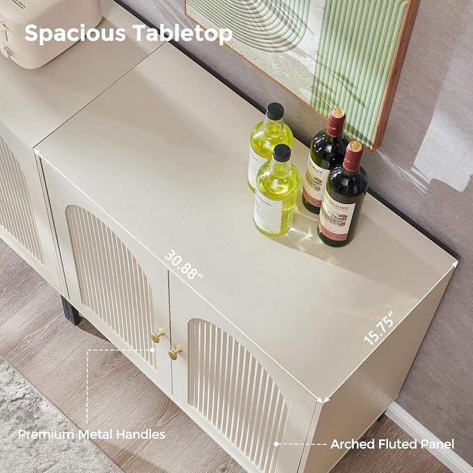 IFBUY Modern Sideboard Buffet Cabinet, 92.63" W Fluted Arched Buffet Cabinet - Image 6