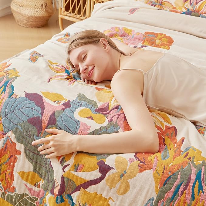 LUTBM King Throw Blanket for Bed 100% Cotton Boho Soft Rustic Quilt Butterfly - Image 9