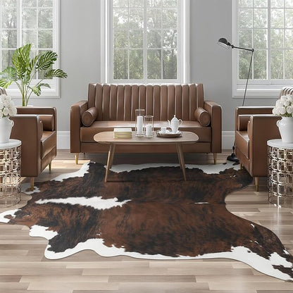 Faux Cowhide Rug, Animal Cow Hide Rug, 4.6 x 5.2 Ft Black and Brown | Premium by AROGANAREARUG