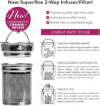 Teabloom All-Beverage Infusion Bottle – 14 oz / 400 ml – Double Wall Insulated Glass Travel Flask – Hot Tea & Cold Brew Coffee Thermos – Removable Sleeve