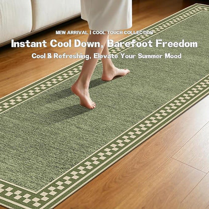 Faux Linen Washable Runner Rug Absorbent Surface 2x6 Moss Green | Non-Slip TPR - Image 5