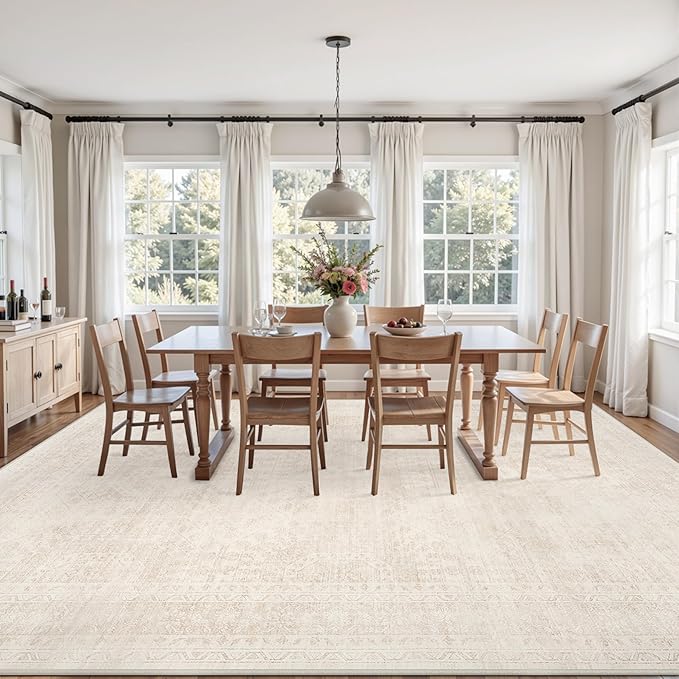 8x10 Area Rugs Living Room: Bedroom Neutral Washable Carpet Beige | Large - Image 3