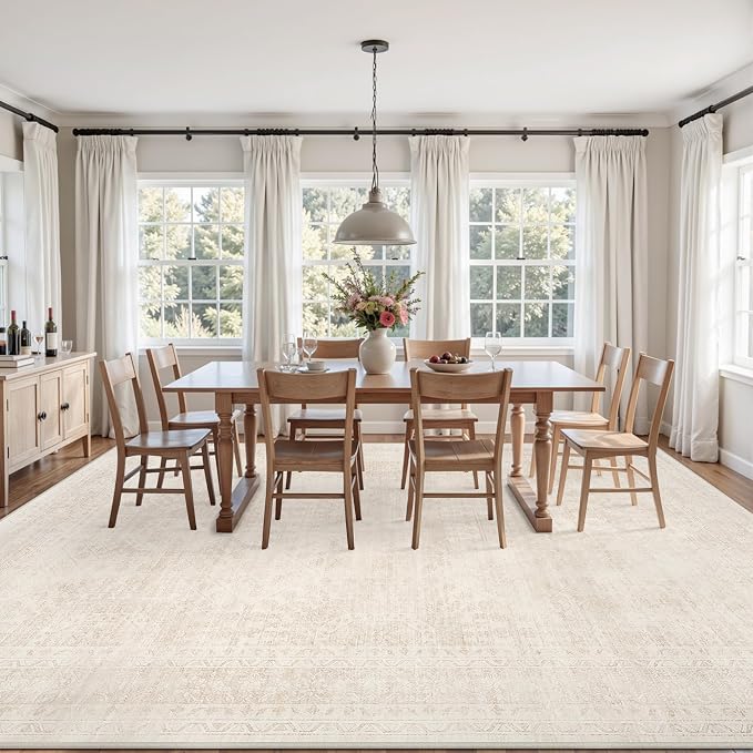 6x9 Area Rugs Living Room: Bedroom Neutral Washable Carpet Beige | Large - Image 9
