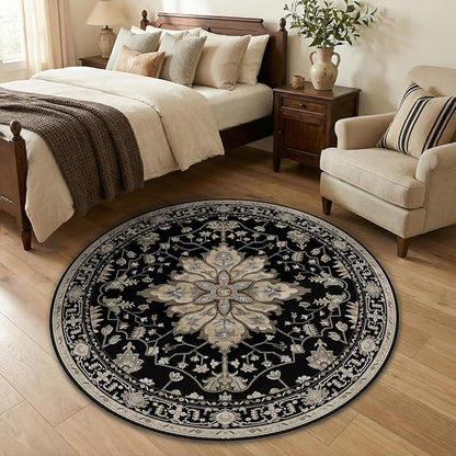 RELEANY Washable Area Rug, Round 4ft, Water Repellent, Pet Friendly, Vintage by RELEANY
