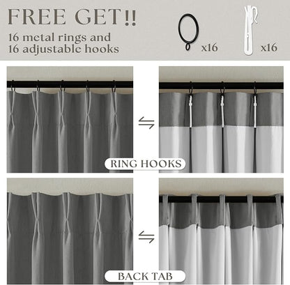 Grey 100% Blackout Pinch Pleat Linen Curtains 108 Inches Long - Image 6