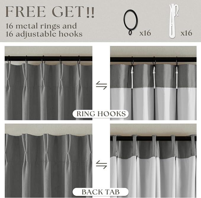 Grey 63 Inch Blackout Pleated Linen Curtains - Image 6