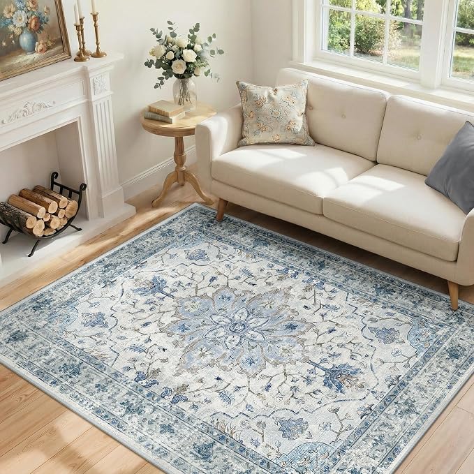 RELEANY Washable Area Rug, Water Repellent, Pet Friendly, Vintage Floral Boho by RELEANY