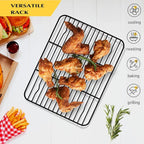 Small Baking Wire Rack Set of 2, E-far Non-stick Rack for Toaster Oven Cooking Roasting Broiling Grilling Meat Bacon, 8.7” x 6.2” Metal Bakeable Cooling Racks for Cookie Cake - Easy to Clean
