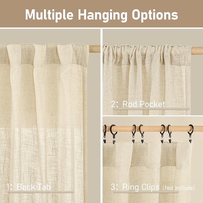 Semi Sheer Linen Curtains 40 Inch Length - Image 2
