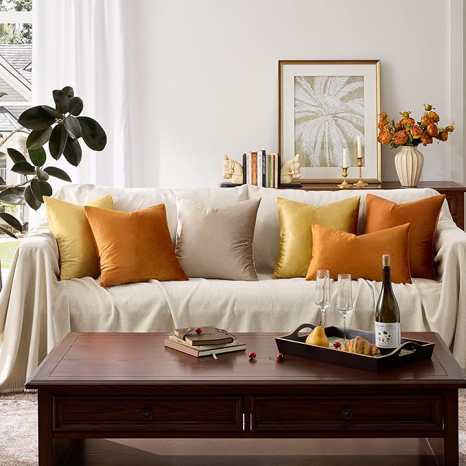 GIGIZAZA Orange Velvet Pillow Covers 26x26 Decorative Pillows Pack of 2 | Throw - Image 8