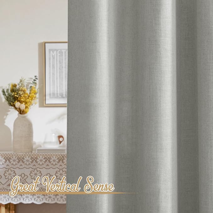 NICETOWN Linen Gray Curtains for Bedroom, Rod Pocket & Back Tab Flax Linen - Image 5