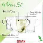 Simax Glassware Clear Glass Coffee Mug Set | Cold, Heat, and Shock Resistant Borosilicate Glass, Microwave and Dishwasher Safe, Includes Four (4) 10 Ounce Cups